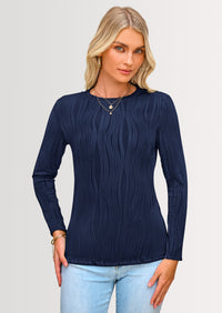 PRETTYGARDEN Long Sleeve Tops for Women Spring Fall Trendy Business Dressy Casual Shirts Crewneck Textured Blouse