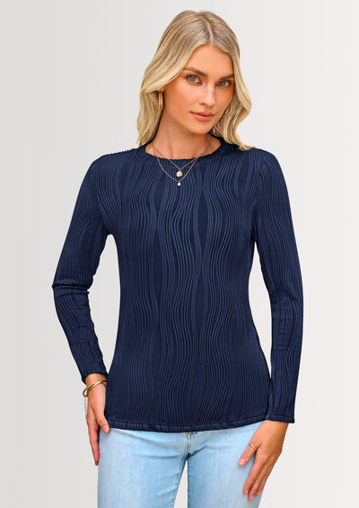 PRETTYGARDEN Long Sleeve Tops for Women Spring Fall Trendy Business Dressy Casual Shirts Crewneck Textured Blouse