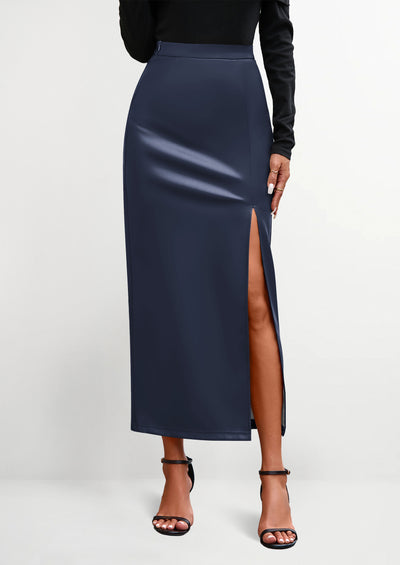 PRETTYGARDEN Womens Faux Leather Skirt Fall Bodycon High Waisted Slit Dressy Casual Winter Maxi Long Pencil Skirts