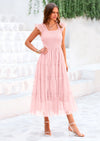 PRETTYGARDEN Women's Tulle Midi Dress Sleeveless Smocked Ruffle Mesh Flowy Dresses Party Wedding Guest Sundress