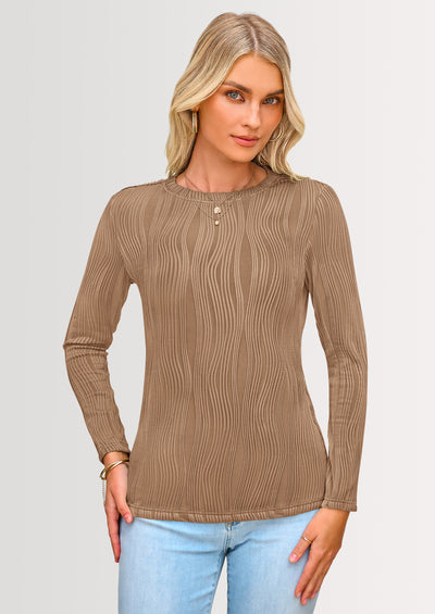 PRETTYGARDEN Long Sleeve Tops for Women Spring Fall Trendy Business Dressy Casual Shirts Crewneck Textured Blouse