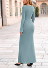 PRETTYGARDEN Women's Fall Fashion Long Sleeve Maxi Dress Ribbed Knit Boat Neck Bodycon Casual Dresses Going Out Outfits