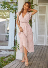 PRETTYGARDEN Women's Summer Floral Boho Maxi Dress Wrap Short Sleeve V Neck Ruffle A-Line Flowy Wedding Guest Long Dresses