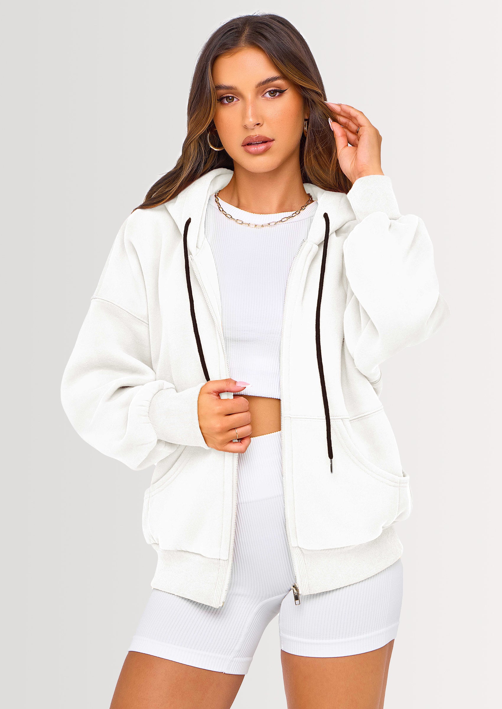 PRETTYGARDEN Women's Fall Oversized Hoodies Sweatshirt Long Sleeve Zip Up Pockets Loose Fit Y2K Winter Jackets Coat