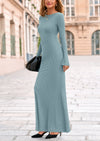 PRETTYGARDEN Women's Fall Fashion Long Sleeve Maxi Dress Ribbed Knit Boat Neck Bodycon Casual Dresses Going Out Outfits