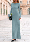 PRETTYGARDEN Women's Fall Fashion Long Sleeve Maxi Dress Ribbed Knit Boat Neck Bodycon Casual Dresses Going Out Outfits