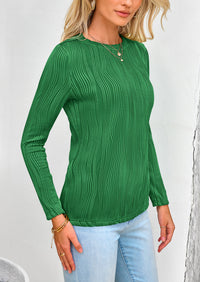 Plain Long Sleeve Crew Neck Textured Casual T-shirts