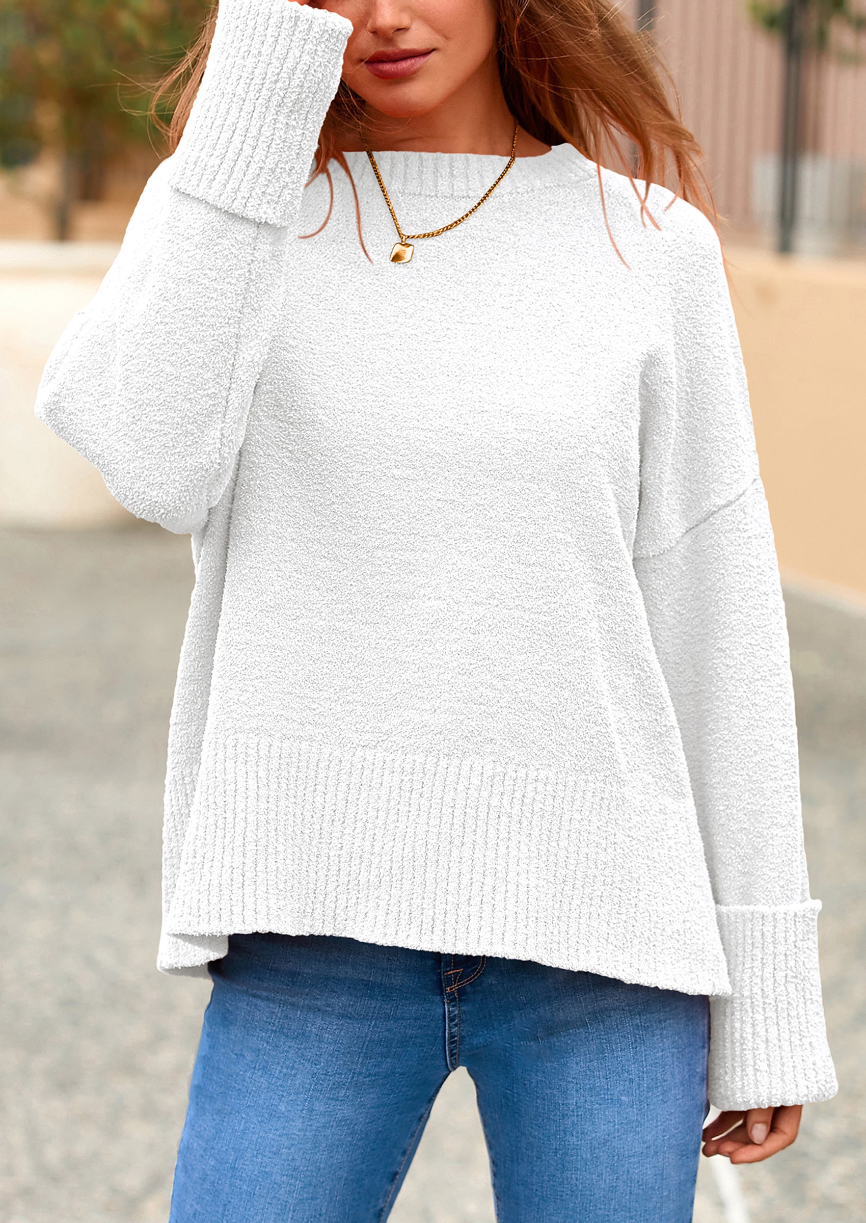 PRETTYGARDEN Women's Fall Oversized Sweaters Casual Crewneck Pullover Long Sleeve Fuzzy Chunky Knit Tops Blouse