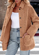 Long Sleeve Lapel Button Down Pockets Fleece Faux Fur Coats