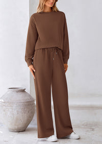 Long Sleeved Pullover And Wide Leg Pants Knitted Casual Suit