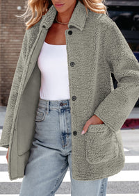 Long Sleeve Lapel Button Down Pockets Fleece Faux Fur Coats