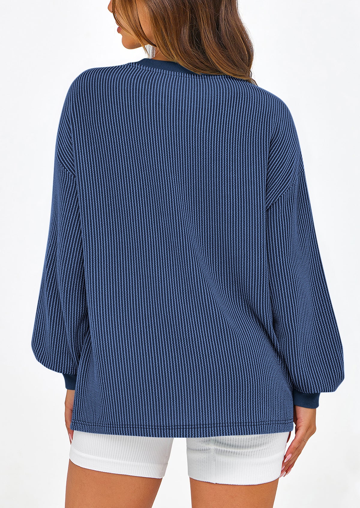 Long Sleeve Casual Loose Crew Neck Ribbed Blouse