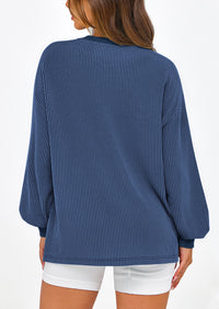 Long Sleeve Casual Loose Crew Neck Ribbed Blouse
