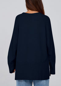 Knit Long Sleeve Crew Neck Split Hem Loose Oversized Tunic Sweaters