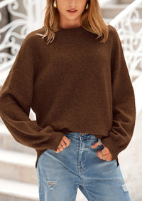 Casual Crew Neck Long Sleeve Pullover Ribbed Knit Loose Fit Sweaters