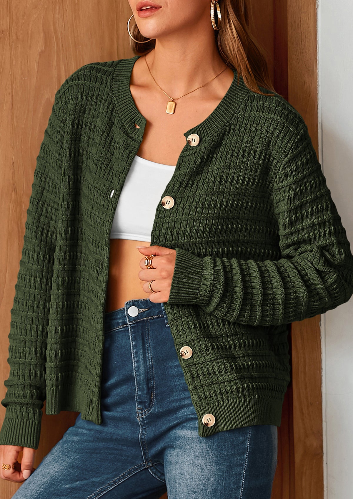 Knit Cardigan Long Sleeve Open Front Button Down Jacket