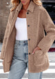 Long Sleeve Lapel Button Down Pockets Fleece Faux Fur Coats