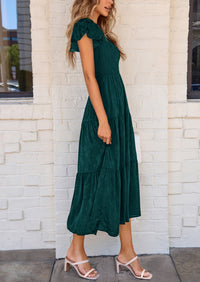 Floral  Summer Cap Sleeve Smocked Ruffle A Line Long Flowy Wedding Guest Midi Dresses