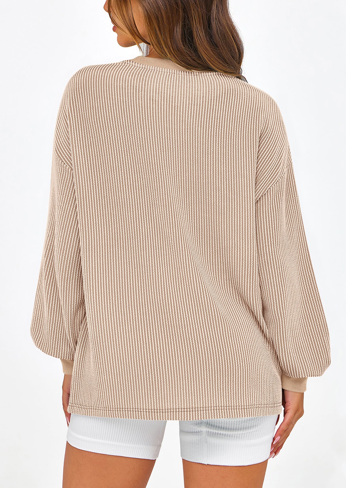 Long Sleeve Casual Loose Crew Neck Ribbed Blouse