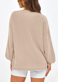 Long Sleeve Casual Loose Crew Neck Ribbed Blouse