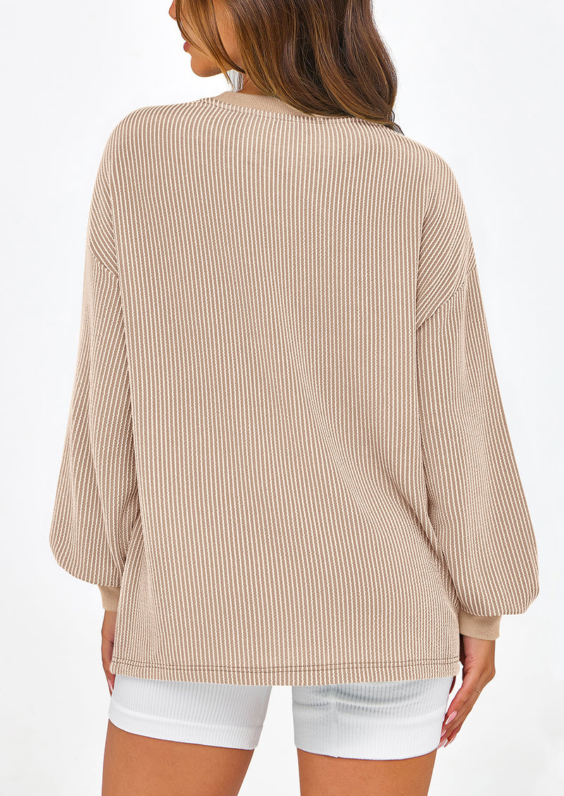 PRETTYGARDEN Women's Long Sleeve Tee Shirts Spring Fall Trendy Clothes Casual Loose Crewneck Ribbed Blouse Tunic Tops