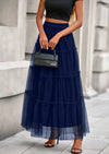 PRETTYGARDEN Maxi Skirts for Women Fall Tulle High Waisted Ruffle Flowy A-Line Long Skirt Country Concert Outfits