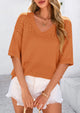 Short Sleeved Casual V-Neck Knitted Small Eye Shirt