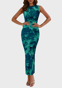 Floral Bodycon Sleeveless Mesh Maxi Long Dresses