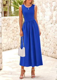 Casual Sleeveless Striped Ribbed Knit Long Dresses Beach Vacation Sundress