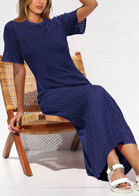Eyelet Beach Vacation Resort Short Sleeve Hollow Out Dress Cover Up Maxi Dresses