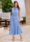 PRETTYGARDEN Women's Midi Summer Dresses Casual V Neck Swiss Dot Ruffle Sleeveless A Line Beach Sun Dress