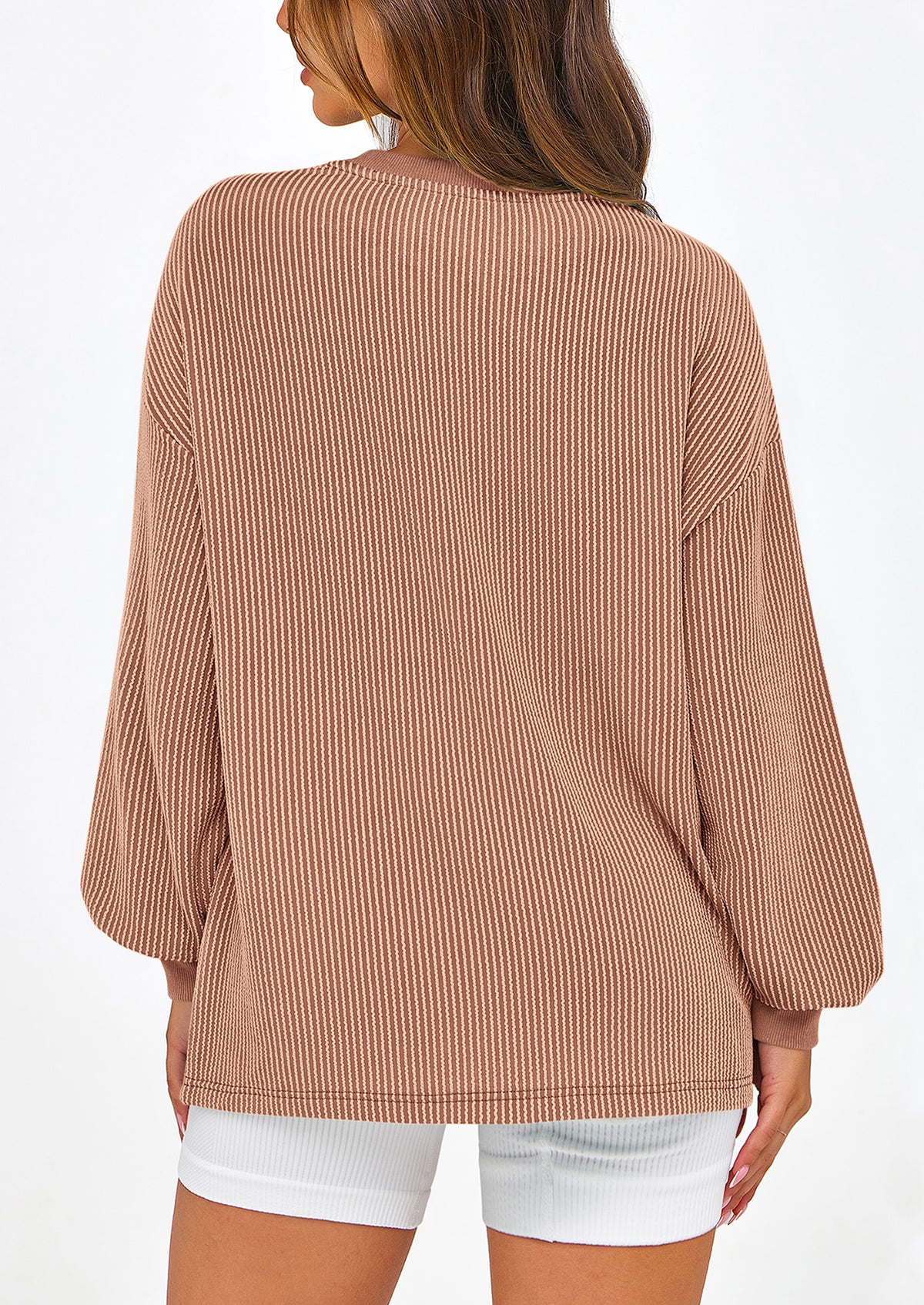 Long Sleeve Casual Loose Crew Neck Ribbed Blouse
