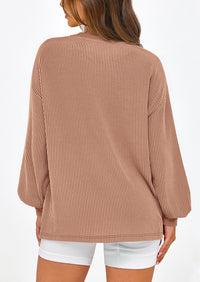 Long Sleeve Casual Loose Crew Neck Ribbed Blouse
