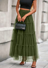 PRETTYGARDEN Maxi Skirts for Women Fall Tulle High Waisted Ruffle Flowy A-Line Long Skirt Country Concert Outfits