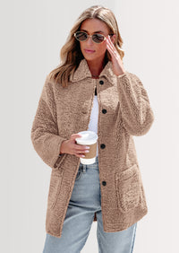 PRETTYGARDEN Women's Winter Faux Fur Coats Long Sleeve Lapel Button Down Pockets Fleece Sherpa Jacket Casual Trendy Outerwear