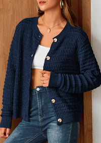 Knit Cardigan Long Sleeve Open Front Button Down Jacket