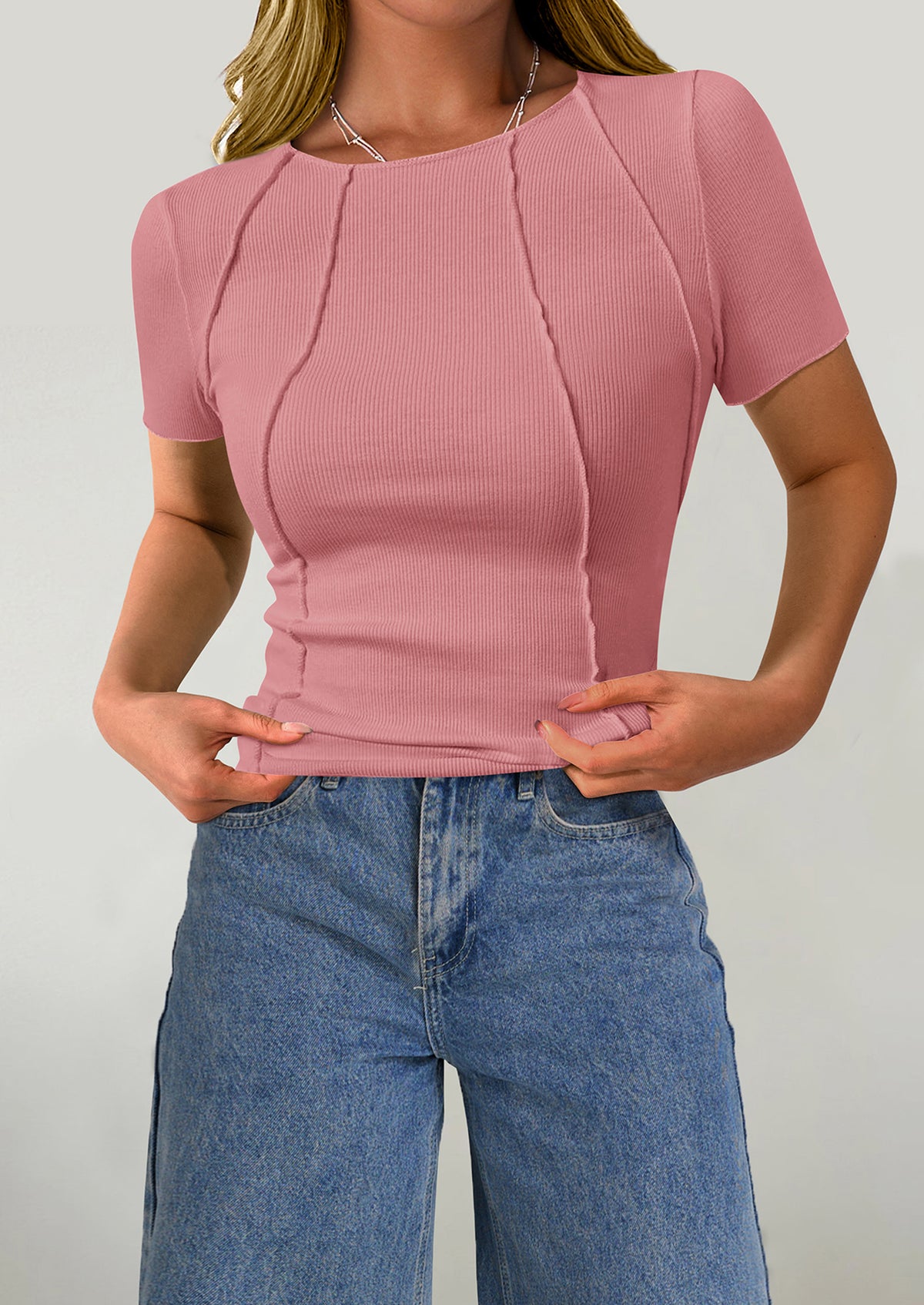 Short Sleeved Casual Round Neck Slim Fit T-Shirt