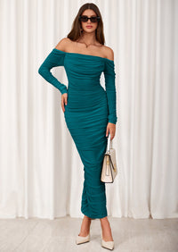 PRETTYGARDEN Womens Fall Long Sleeve Maxi Dress Off Shoulder Mesh Ruched Bodycon Trendy Long Wedding Guest Dresses PRETTYGARDEN