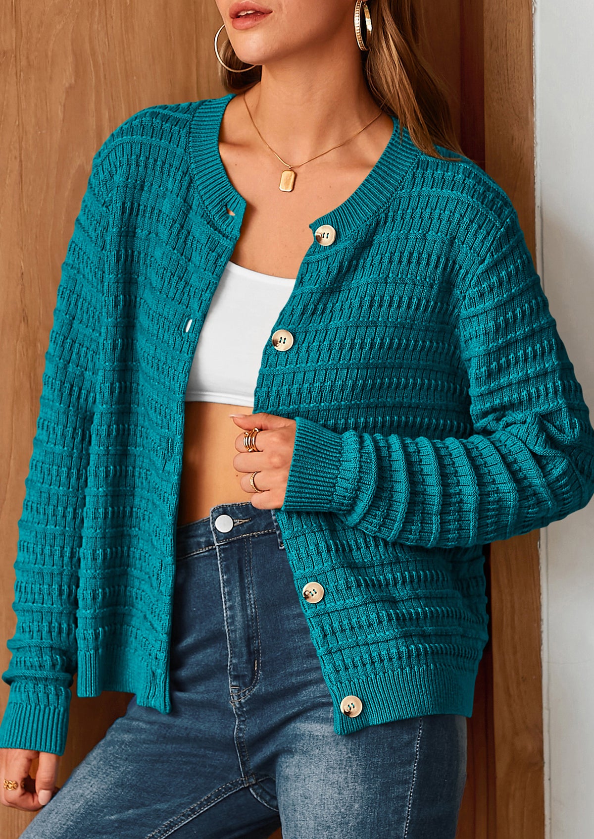 Knit Cardigan Long Sleeve Open Front Button Down Jacket
