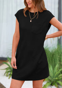 Cap Sleeve Crew Neck Casual Loose Basic Mini Dress