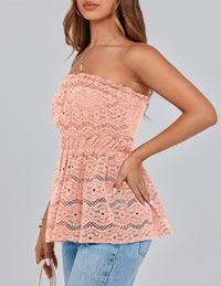 Boho Strapless Off Shoulder Eyelet Smocked Peplum Going Out Tube Tops