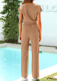 Twist Front Crop T-Shirts Wide Leg Pants Two Piece Sets