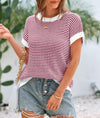 PRETTYGARDEN Womens Short Sleeve Sweater Spring Summer Round Neck Striped Pullover Cap Sleeve Knit Sweater Vest Tops