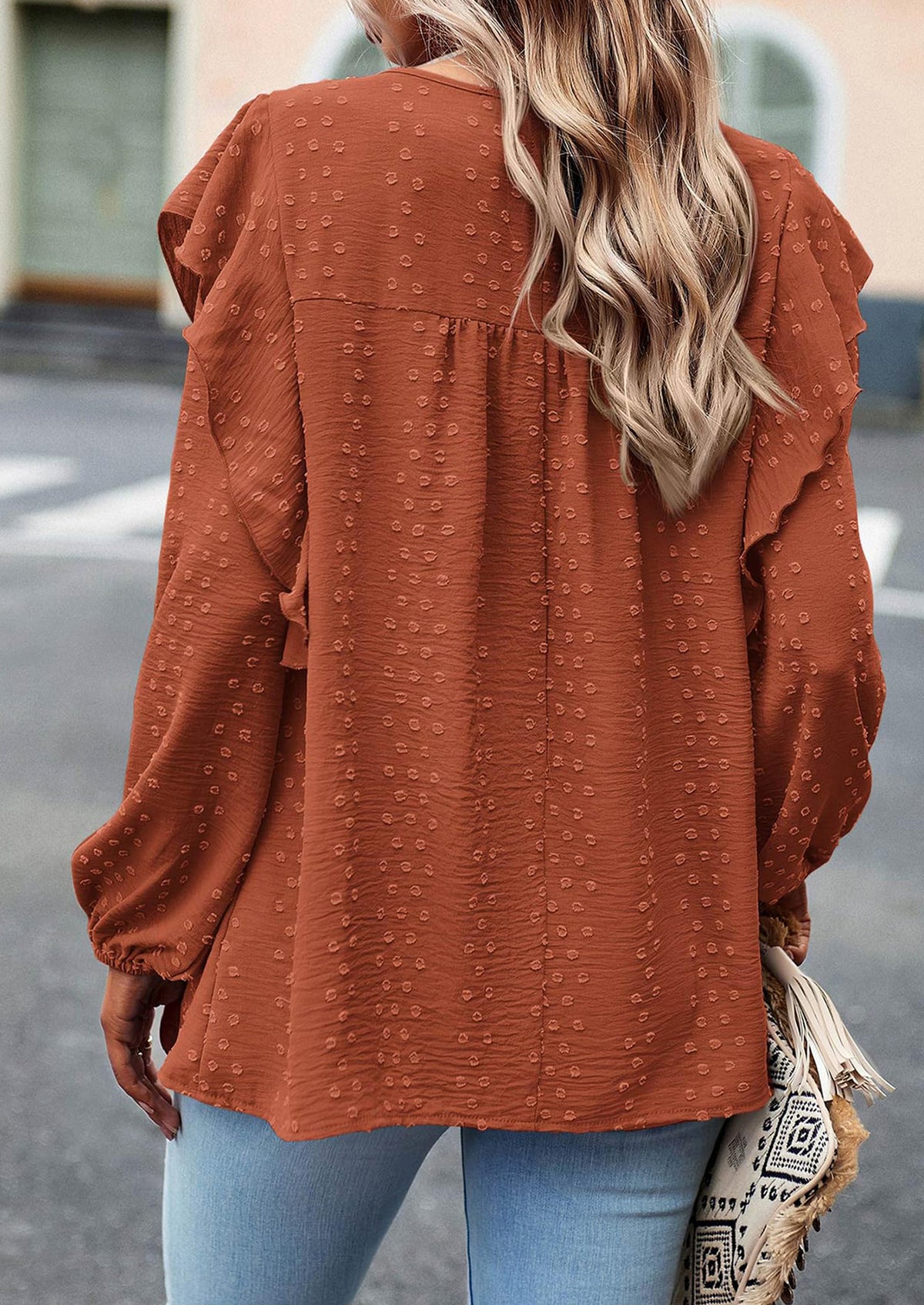 Long Sleeved Casual Round Neck Bohemian Blouses