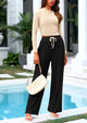 Long Sleeve Crop Top Wide Leg Palazzo Pants Two Piece Sets