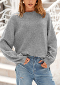 Casual Crew Neck Long Sleeve Pullover Ribbed Knit Loose Fit Sweaters