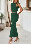 PRETTYGARDEN Summer 2 Piece Sets for Women Going Out Casual Cap Sleeve Crop Tops Ruched Maxi Long Skirts Spring Outfits