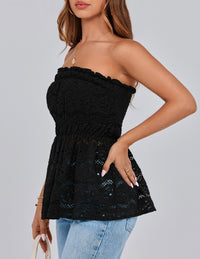 Boho Strapless Off Shoulder Eyelet Smocked Peplum Going Out Tube Tops