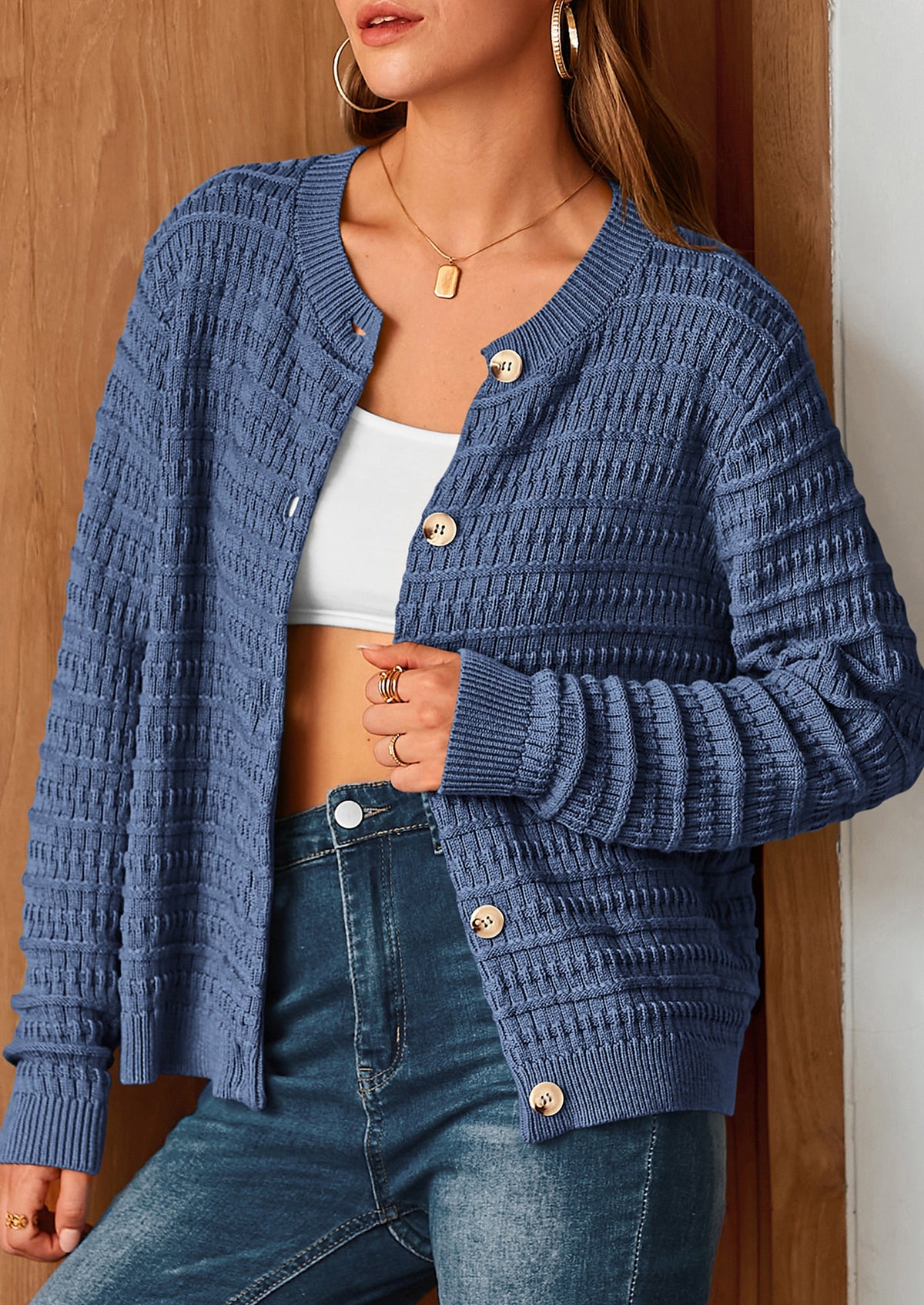 Knit Cardigan Long Sleeve Open Front Button Down Jacket