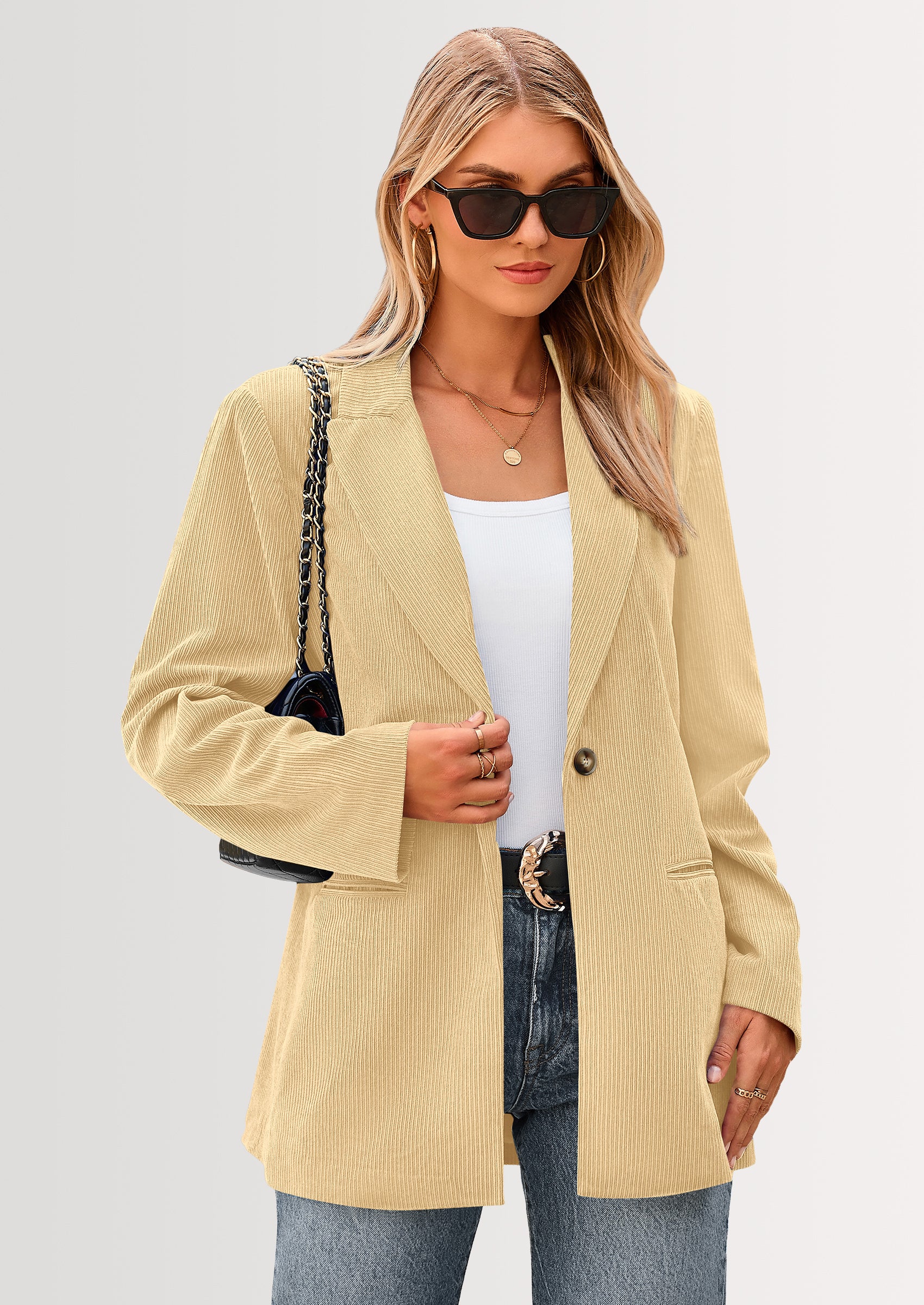 PRETTYGARDEN Women's Winter Corduroy Blazers Jackets Dressy Casual Ribbed Long Sleeve Lapel Fashion Work Business Outerwear